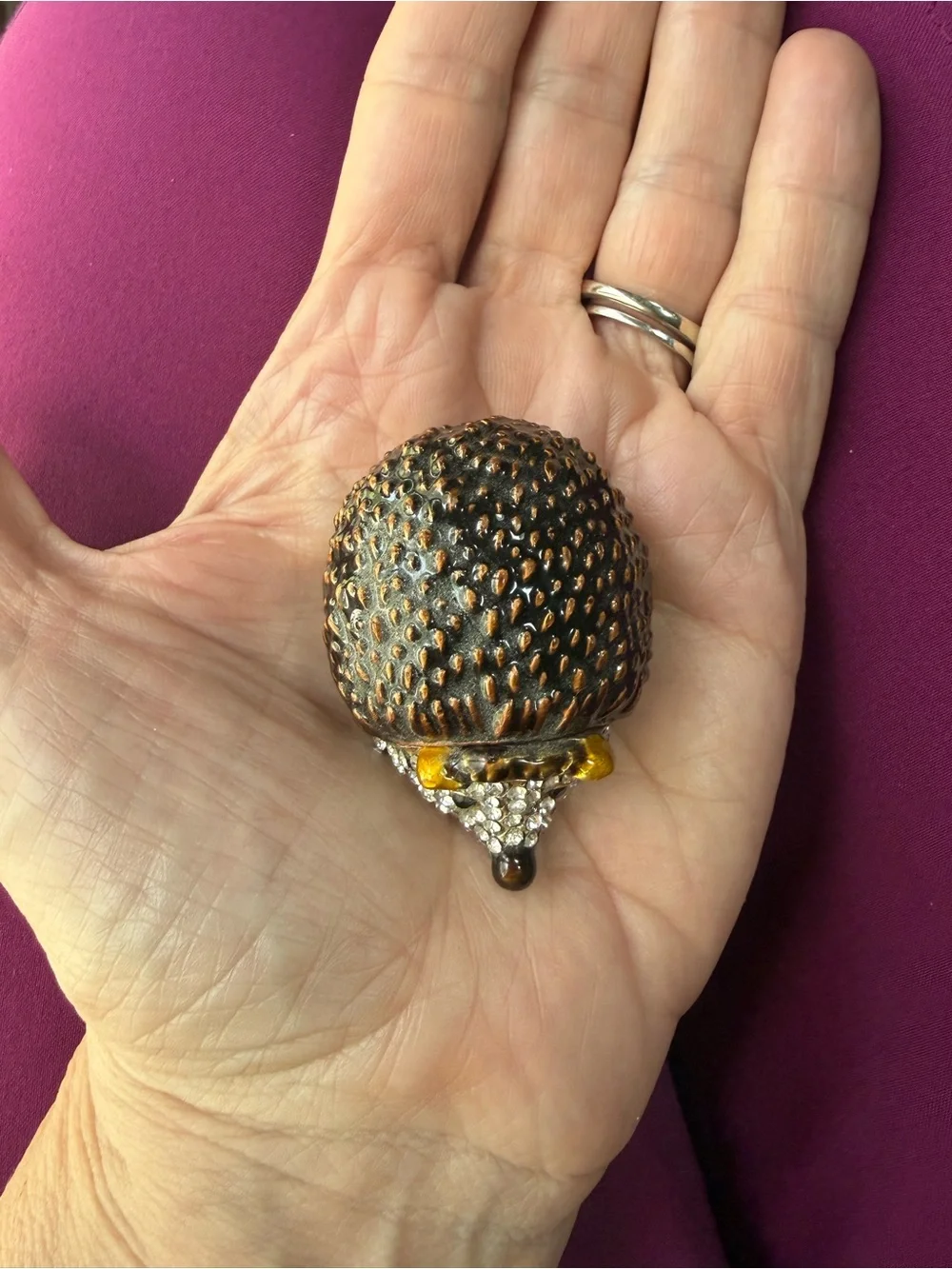 Bejeweled Hedgehog Trinket Box - ring box hinged